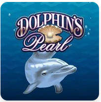 Delfin, Muschel mit Perle und Schriftzug von Dolphin’s Pearl